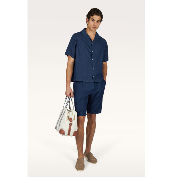 GIZA COTTON LIGHT DENIM BERMUDA SHORTS WITH DRAWSTRING