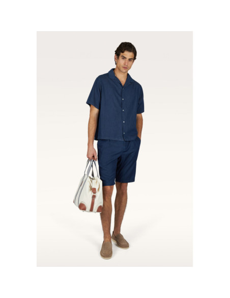 GIZA COTTON LIGHT DENIM BERMUDA SHORTS WITH DRAWSTRING