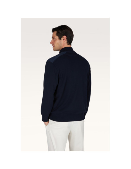 FRESCO COTTON HALF ZIP SWEATER WITH LINEN DETAILS