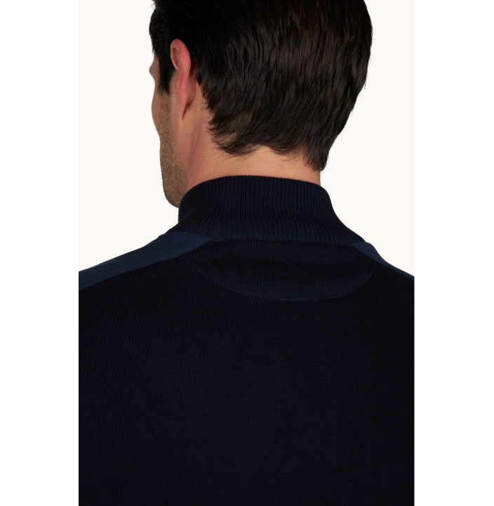 FRESCO COTTON HALF ZIP SWEATER WITH LINEN DETAILS