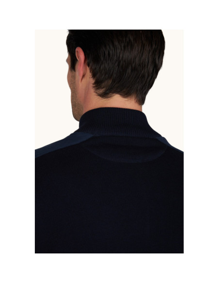 FRESCO COTTON HALF ZIP SWEATER WITH LINEN DETAILS