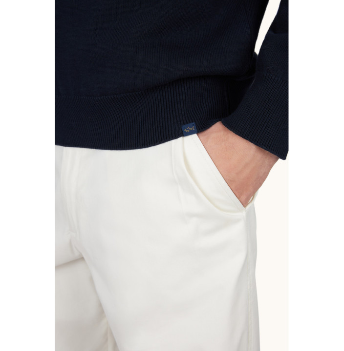 FRESCO COTTON HALF ZIP SWEATER WITH LINEN DETAILS