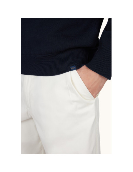 FRESCO COTTON HALF ZIP SWEATER WITH LINEN DETAILS