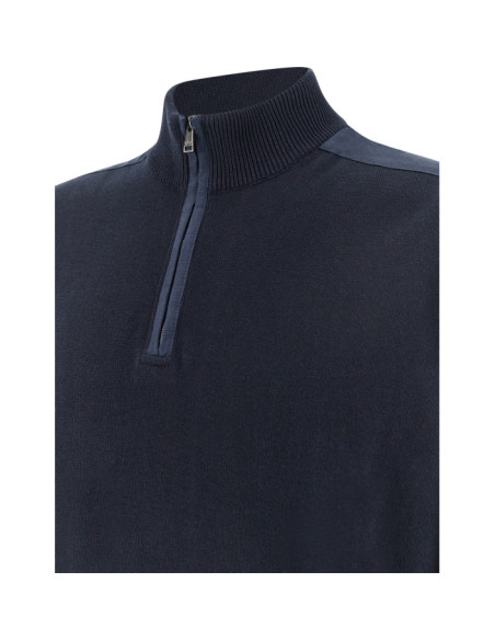 FRESCO COTTON HALF ZIP SWEATER WITH LINEN DETAILS