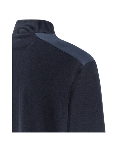 FRESCO COTTON HALF ZIP SWEATER WITH LINEN DETAILS