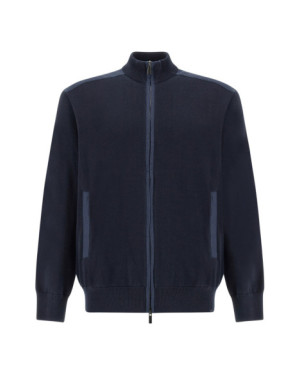 FRESCO COTTON FULL ZIP SWEATER WITH LINEN DETAILS