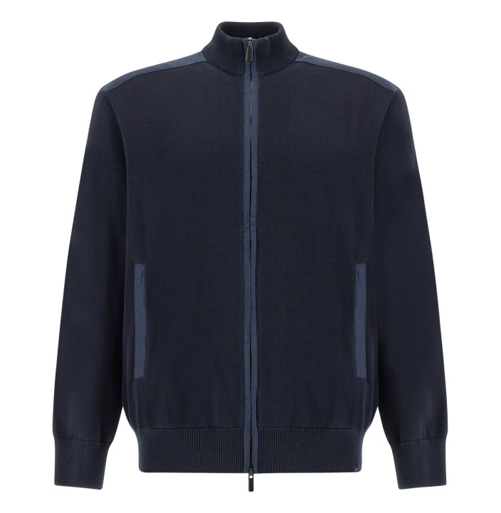 FRESCO COTTON FULL ZIP SWEATER WITH LINEN DETAILS