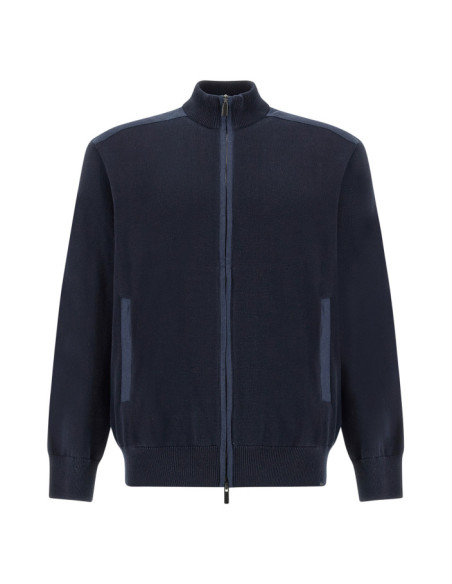 FRESCO COTTON FULL ZIP SWEATER WITH LINEN DETAILS