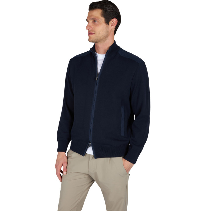 FRESCO COTTON FULL ZIP SWEATER WITH LINEN DETAILS