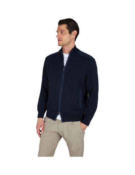 FRESCO COTTON FULL ZIP SWEATER WITH LINEN DETAILS