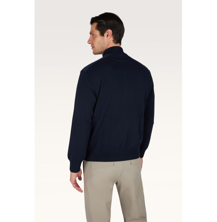 FRESCO COTTON FULL ZIP SWEATER WITH LINEN DETAILS