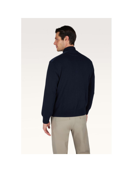 FRESCO COTTON FULL ZIP SWEATER WITH LINEN DETAILS