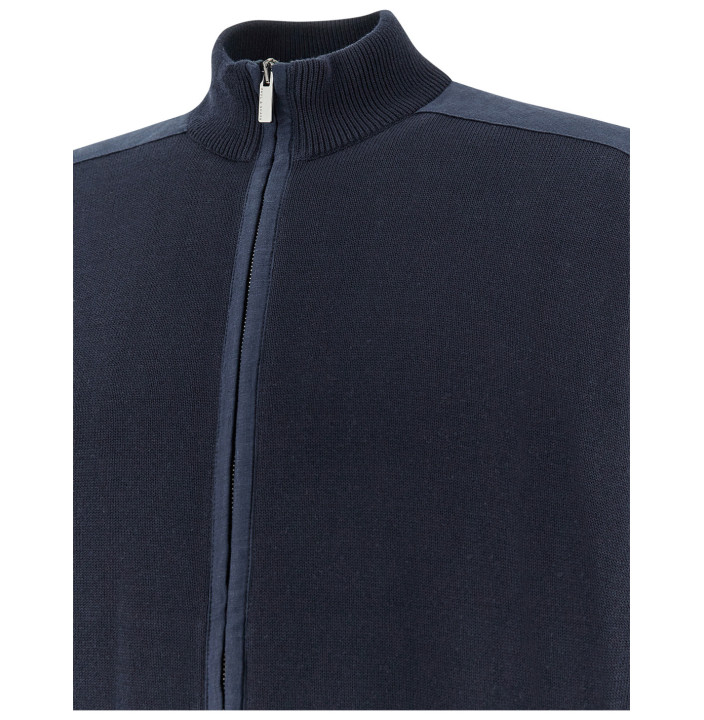 FRESCO COTTON FULL ZIP SWEATER WITH LINEN DETAILS