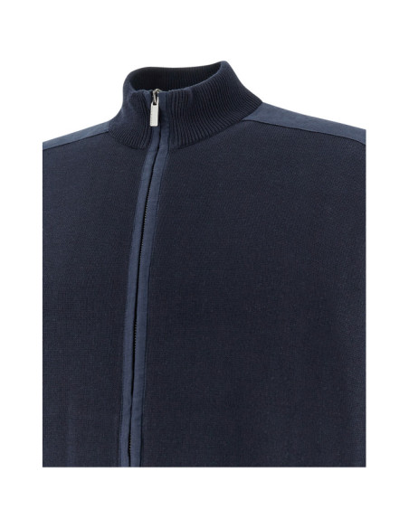 FRESCO COTTON FULL ZIP SWEATER WITH LINEN DETAILS