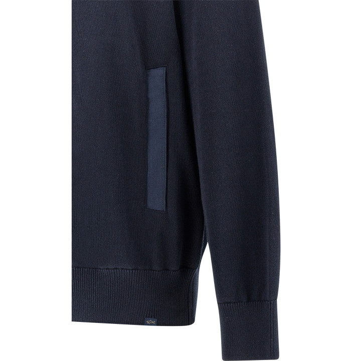 FRESCO COTTON FULL ZIP SWEATER WITH LINEN DETAILS