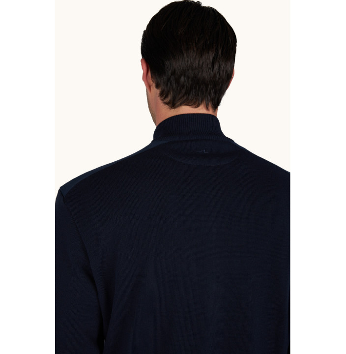 FRESCO COTTON FULL ZIP SWEATER WITH LINEN DETAILS