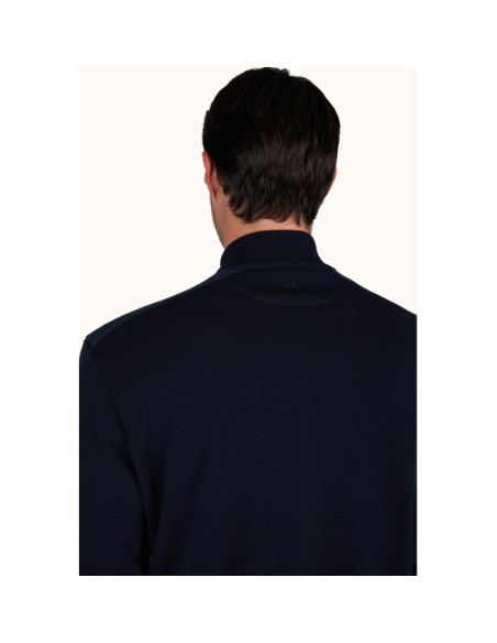 FRESCO COTTON FULL ZIP SWEATER WITH LINEN DETAILS