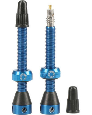 TUBELESS ALUM VALVE. 50MM BLUE SIDE HOLES (PAIR)