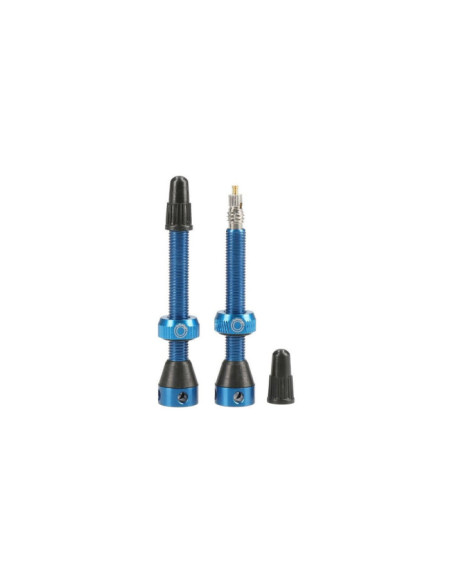 TUBELESS ALUM VALVE. 50MM BLUE SIDE HOLES (PAIR)