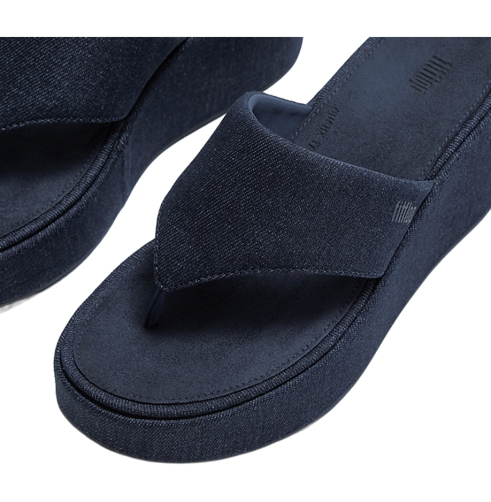PLATFORMS DENIM WEDGE TOE-POST SANDALS